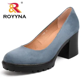 ROYYNA 2017 New Fashion Style Women Pumps Shallow Ladies Platform Shoes Round Toe Square Heels Women Wedding Shoes Wholesales