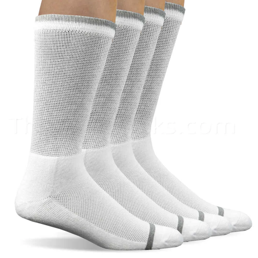 4 Pair Non-Binding White Bamboo Diabetic Crew Socks