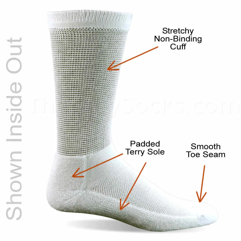 4 Pair Non-Binding White Bamboo Diabetic Crew Socks