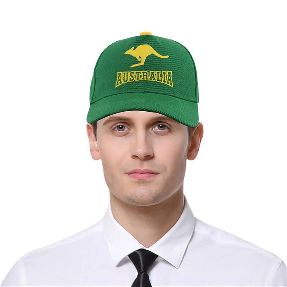 Aussie Team Supporter Green & Yellow Kangaroo Baseball Cap