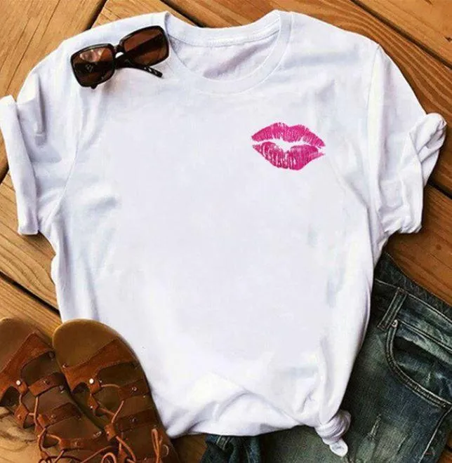 Awesome Red Lips Print Women Casual T Shirts