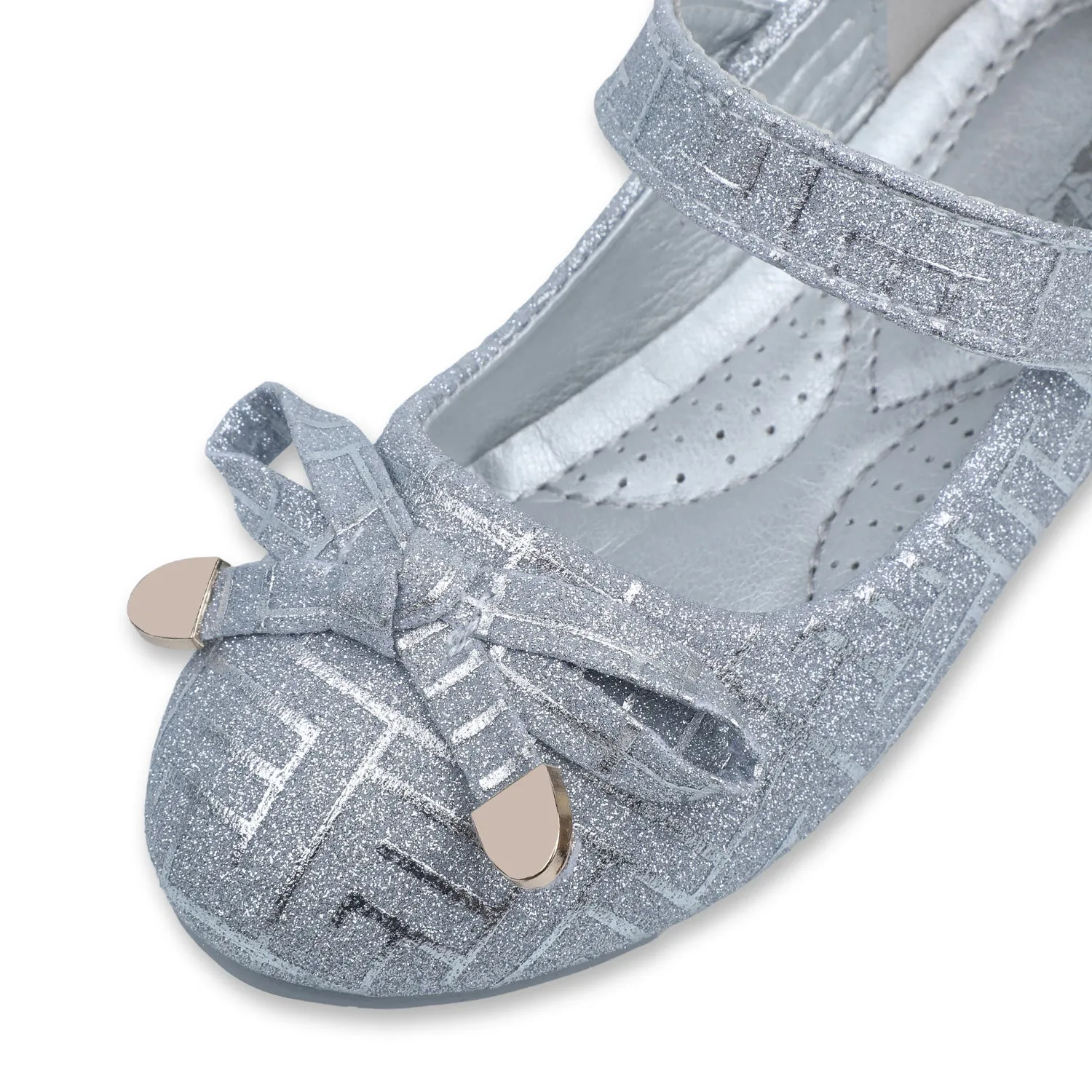 Baby Moo x Bash Kids Embellished Shimmer With Bow Mary Jane Ballerinas - Silver