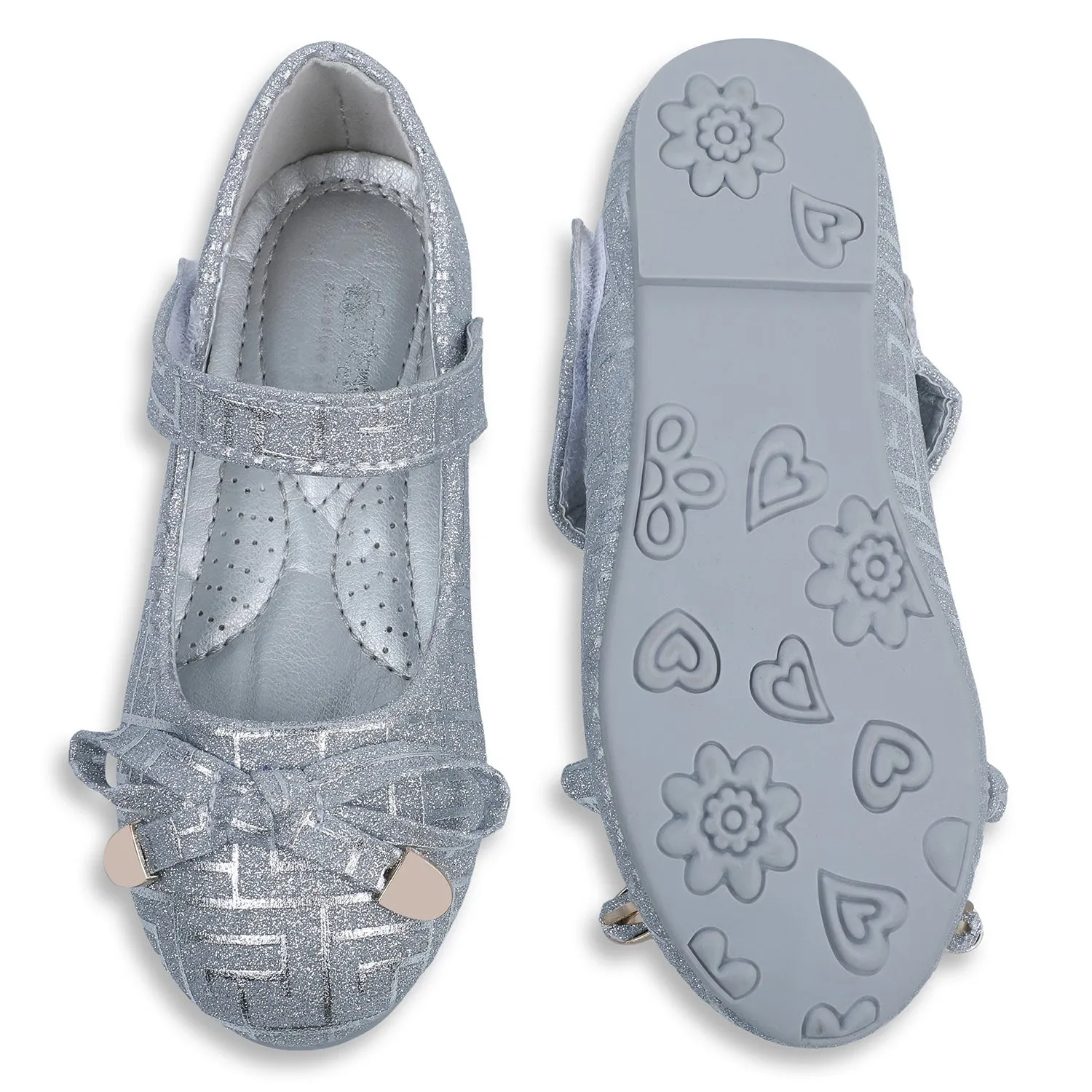 Baby Moo x Bash Kids Embellished Shimmer With Bow Mary Jane Ballerinas - Silver