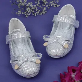 Baby Moo x Bash Kids Embellished Shimmer With Bow Mary Jane Ballerinas - Silver