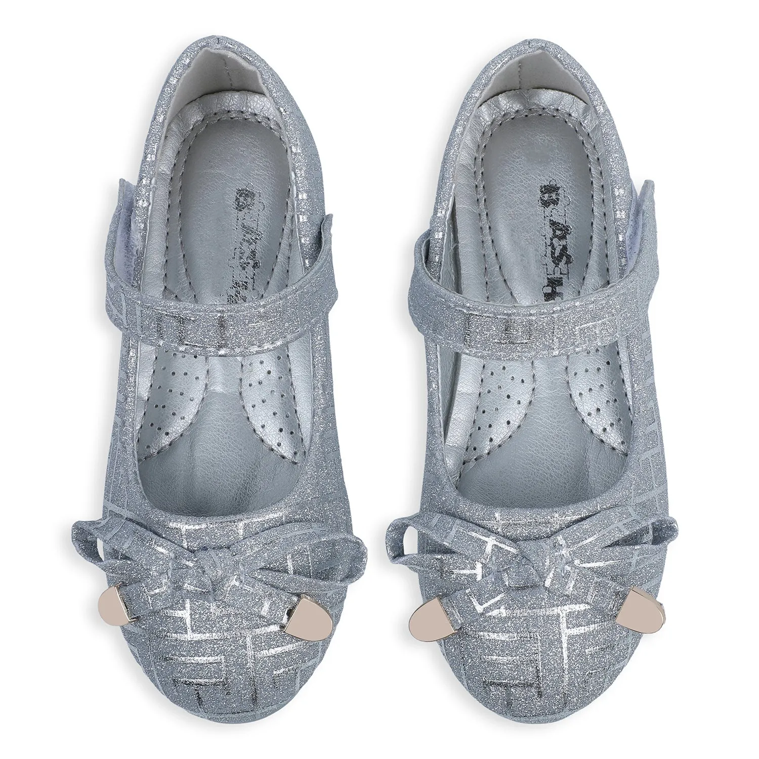 Baby Moo x Bash Kids Embellished Shimmer With Bow Mary Jane Ballerinas - Silver