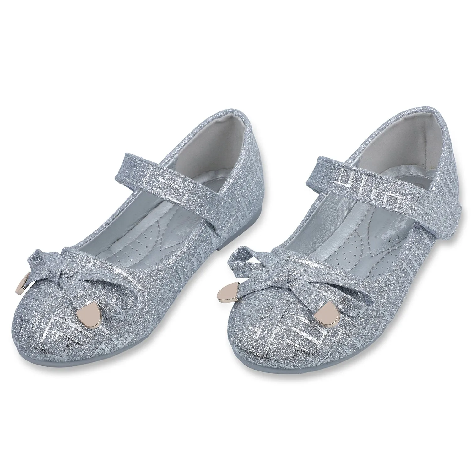 Baby Moo x Bash Kids Embellished Shimmer With Bow Mary Jane Ballerinas - Silver