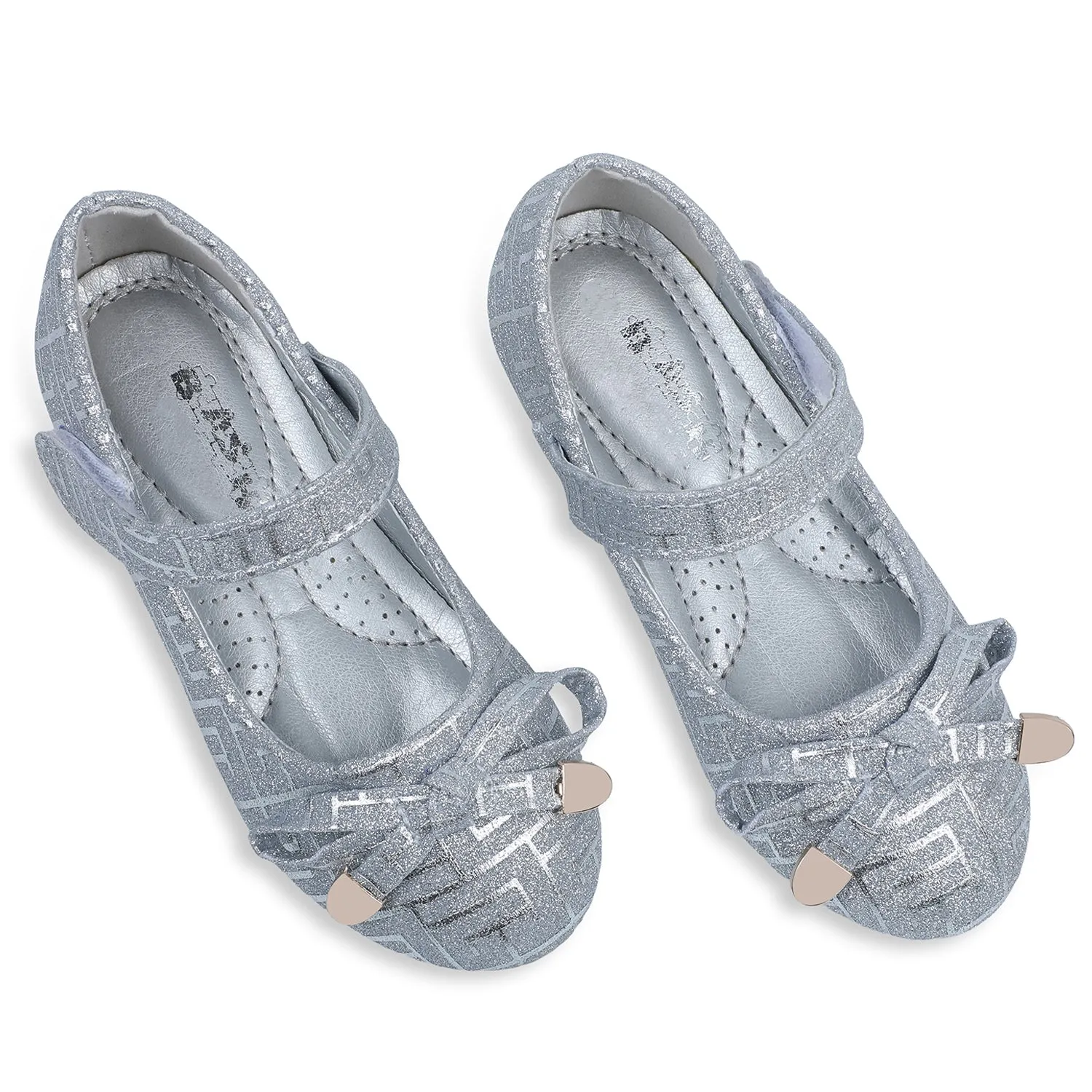 Baby Moo x Bash Kids Embellished Shimmer With Bow Mary Jane Ballerinas - Silver