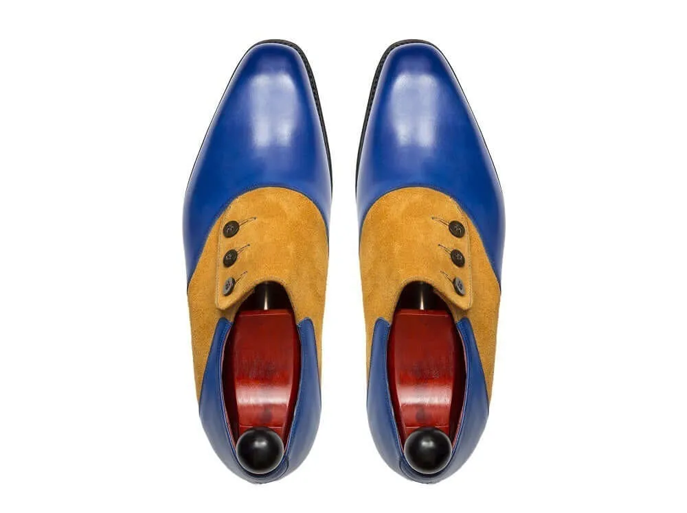 Bespoke Blue & Tan Button Shoes Leather Suede Shoes Party Wear Shoes,Dress Shoes