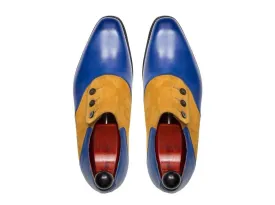 Bespoke Blue & Tan Button Shoes Leather Suede Shoes Party Wear Shoes,Dress Shoes