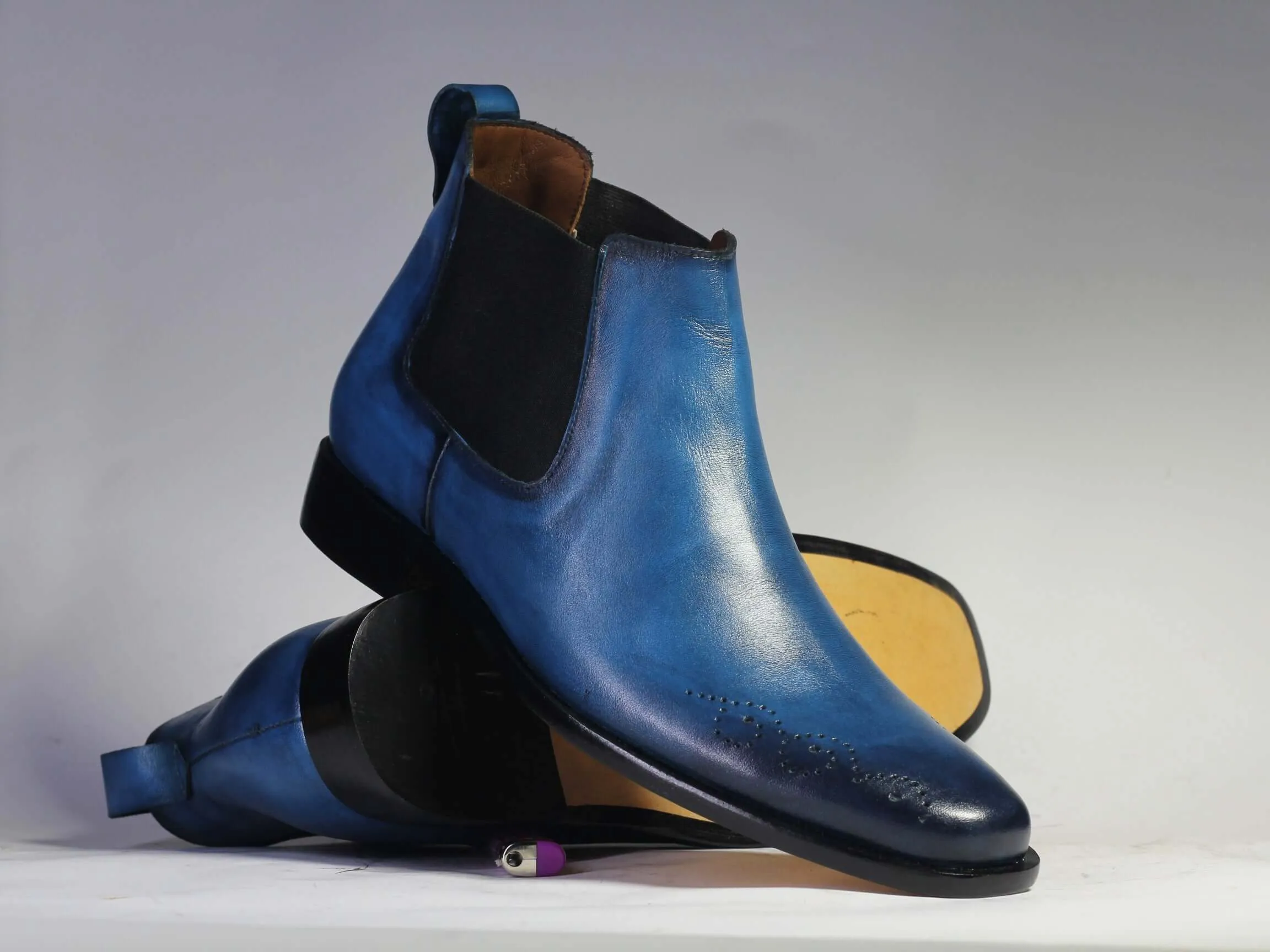 Bespoke Blue Half Chelsea Leather Boot