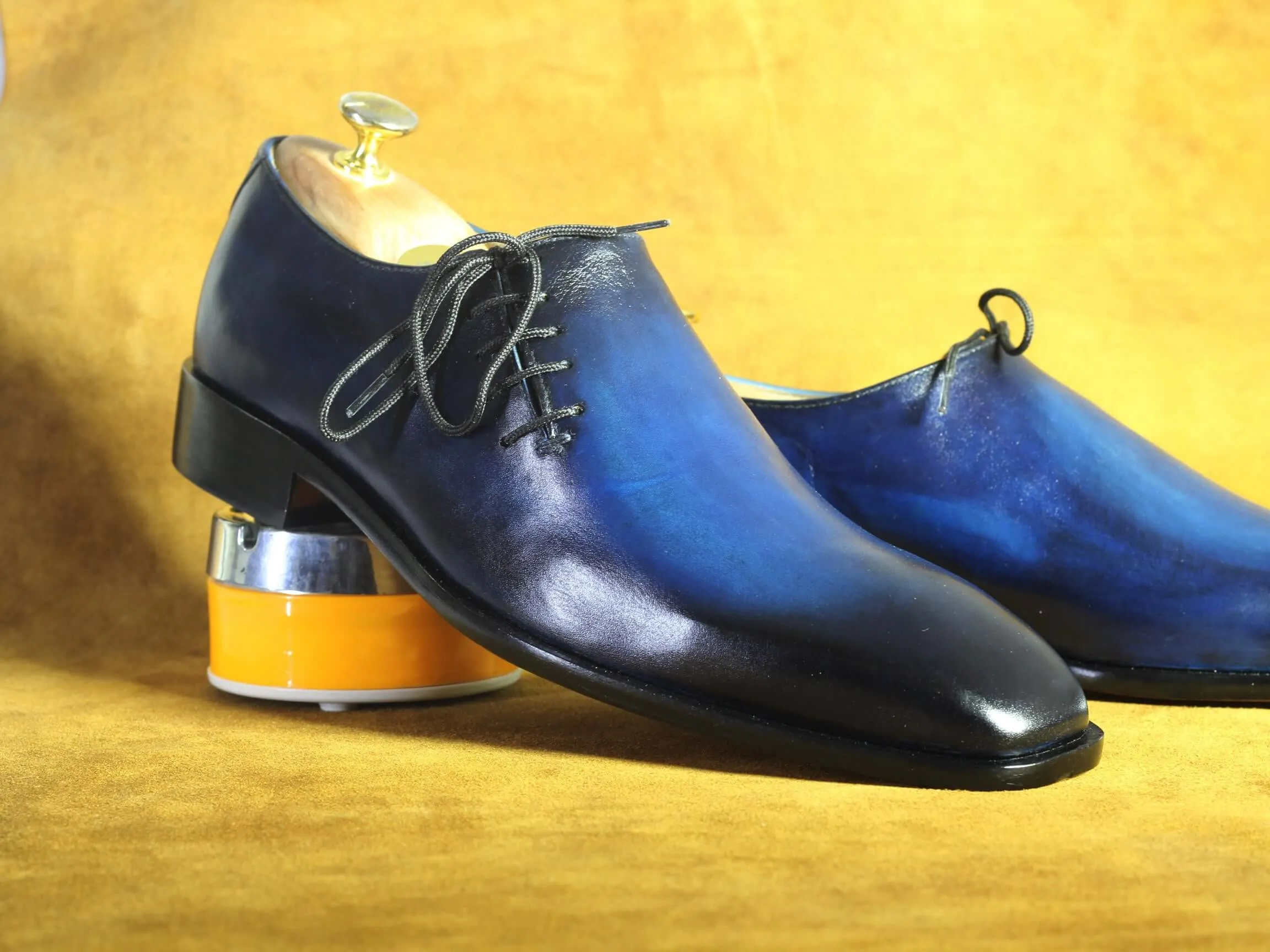 Bespoke Blue Whole Cut Side Lace UP Shoe for Men