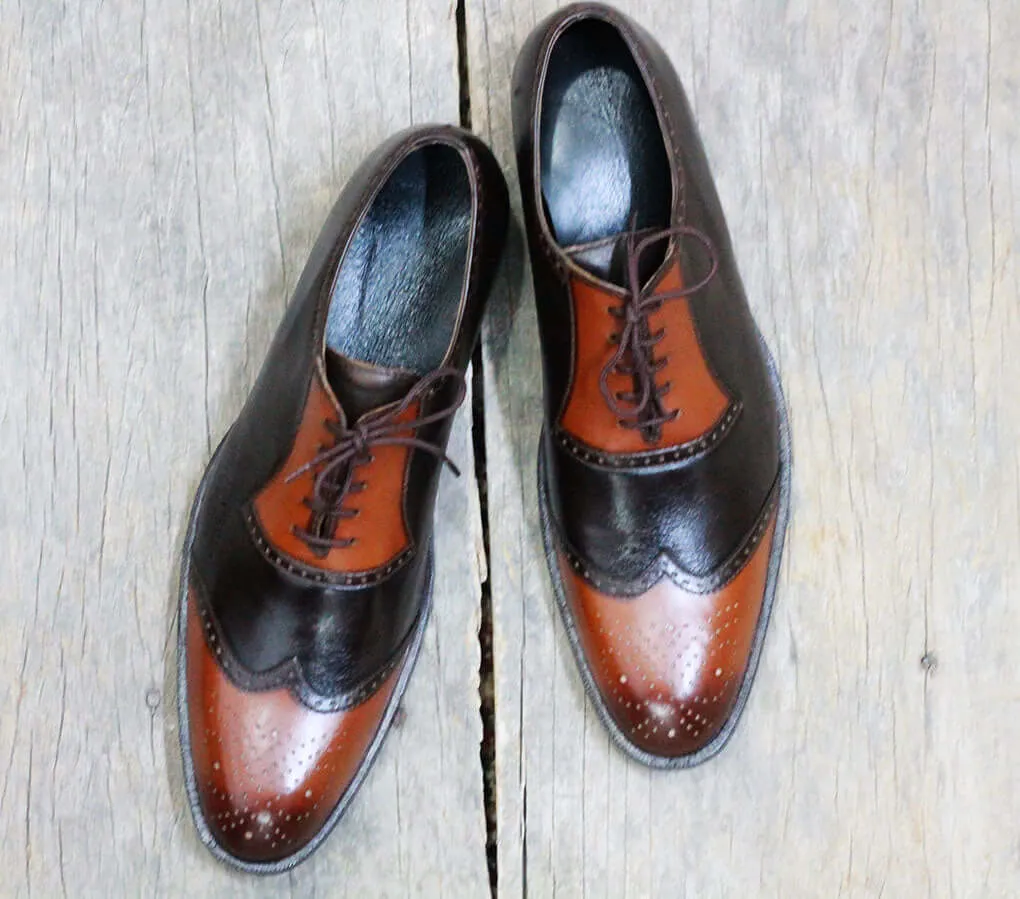 Bespoke Brown Brown Leather Wing Tip Shoes for Men