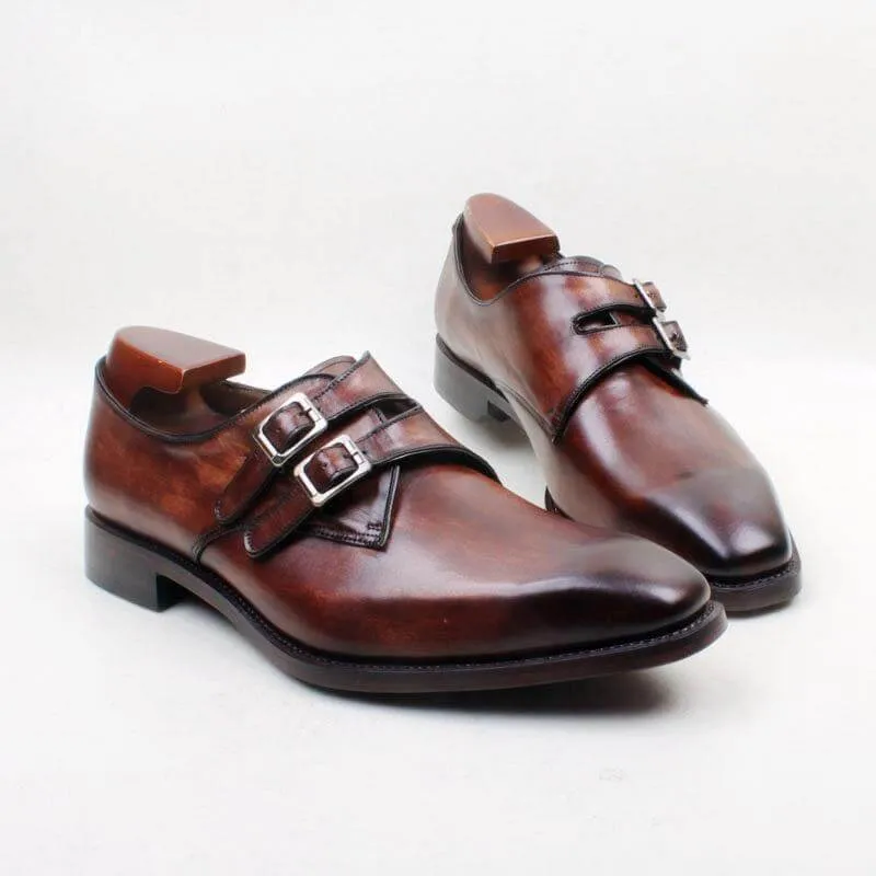 Bespoke Brown Derby Shoes Double Monk Straps Leather Shoe, Men Shoes,Dress Shoes