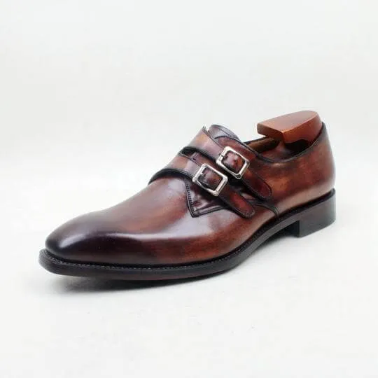 Bespoke Brown Derby Shoes Double Monk Straps Leather Shoe, Men Shoes,Dress Shoes