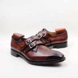 Bespoke Brown Derby Shoes Double Monk Straps Leather Shoe, Men Shoes,Dress Shoes