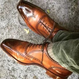 Bespoke Brown Leather Wing Tip Brogue Shoes