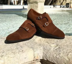 Bespoke Brown Suede Double Monk Strap Shoe for Men