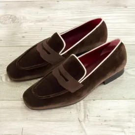 Bespoke Dark Brown Suede Penny Loafer for Men