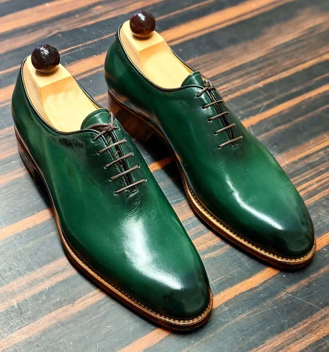 Bespoke Green Leather Lace Up Shoes for Men's