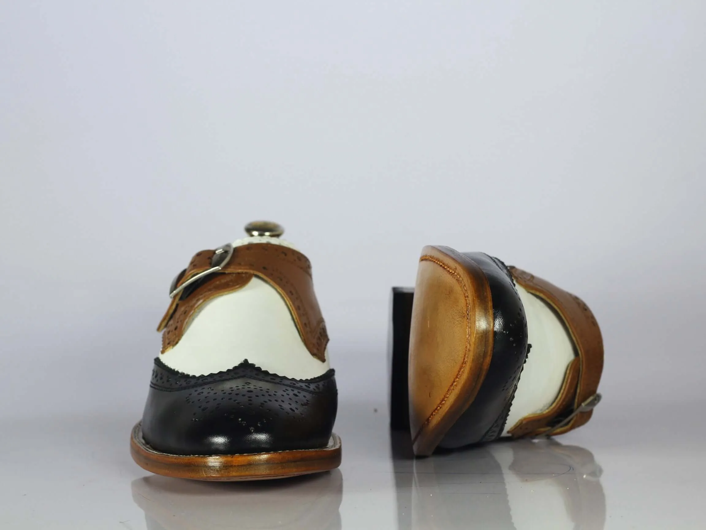 Bespoke Multi Color Leather Wing Tip Buckle Up Shoe for Men's