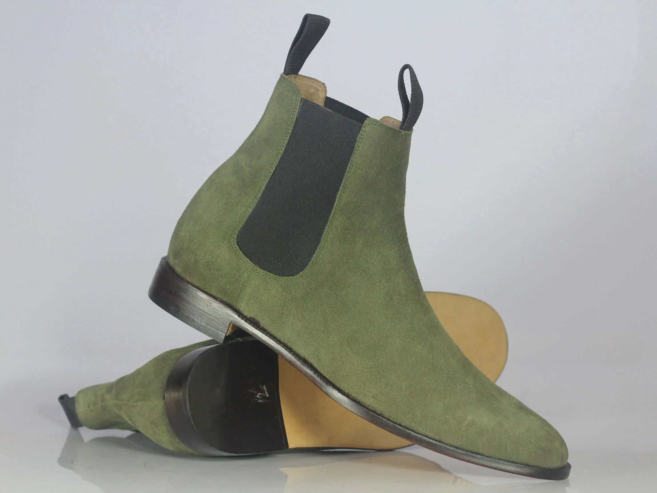 Bespoke Olive Green Suede Chelsea Boots