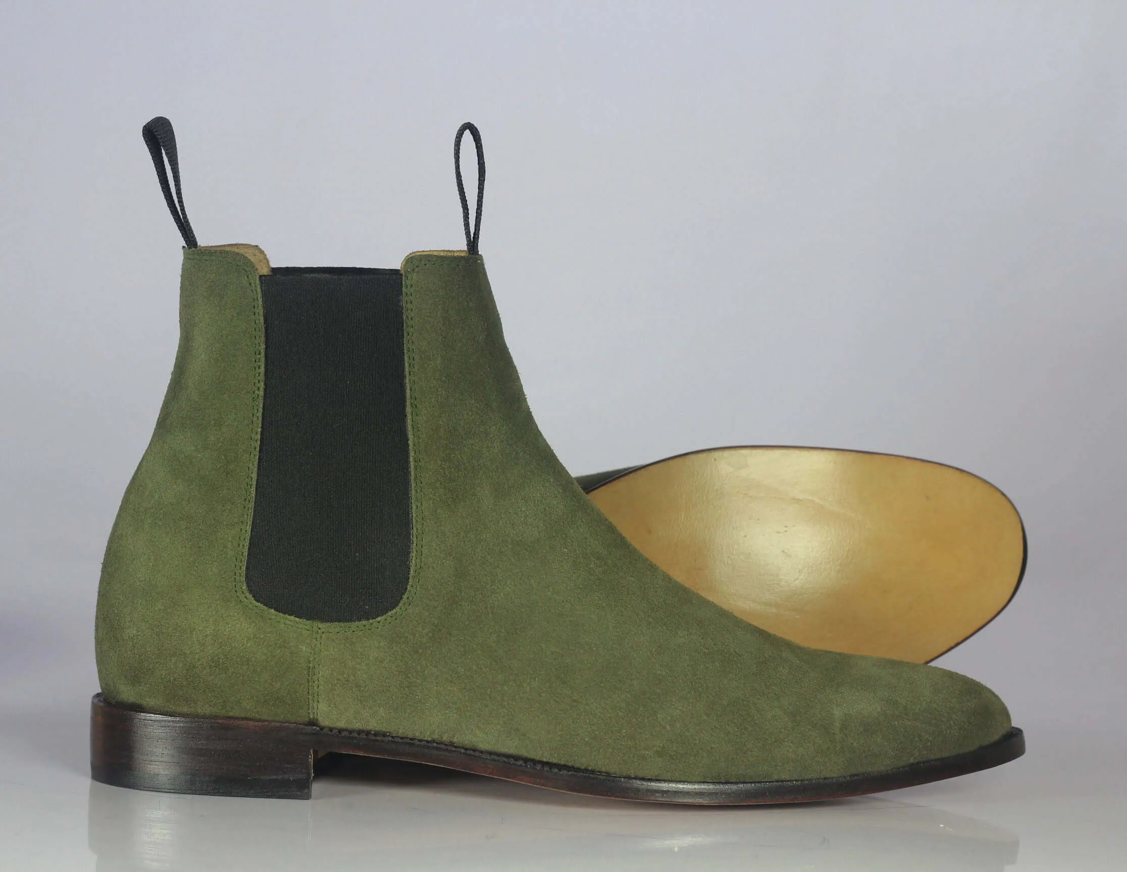 Bespoke Olive Green Suede Chelsea Boots