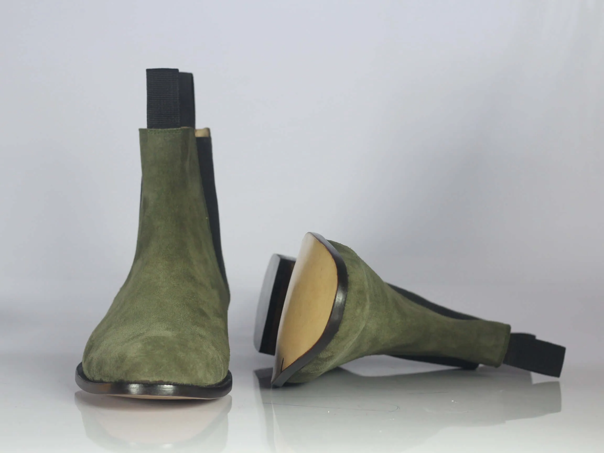 Bespoke Olive Green Suede Chelsea Boots