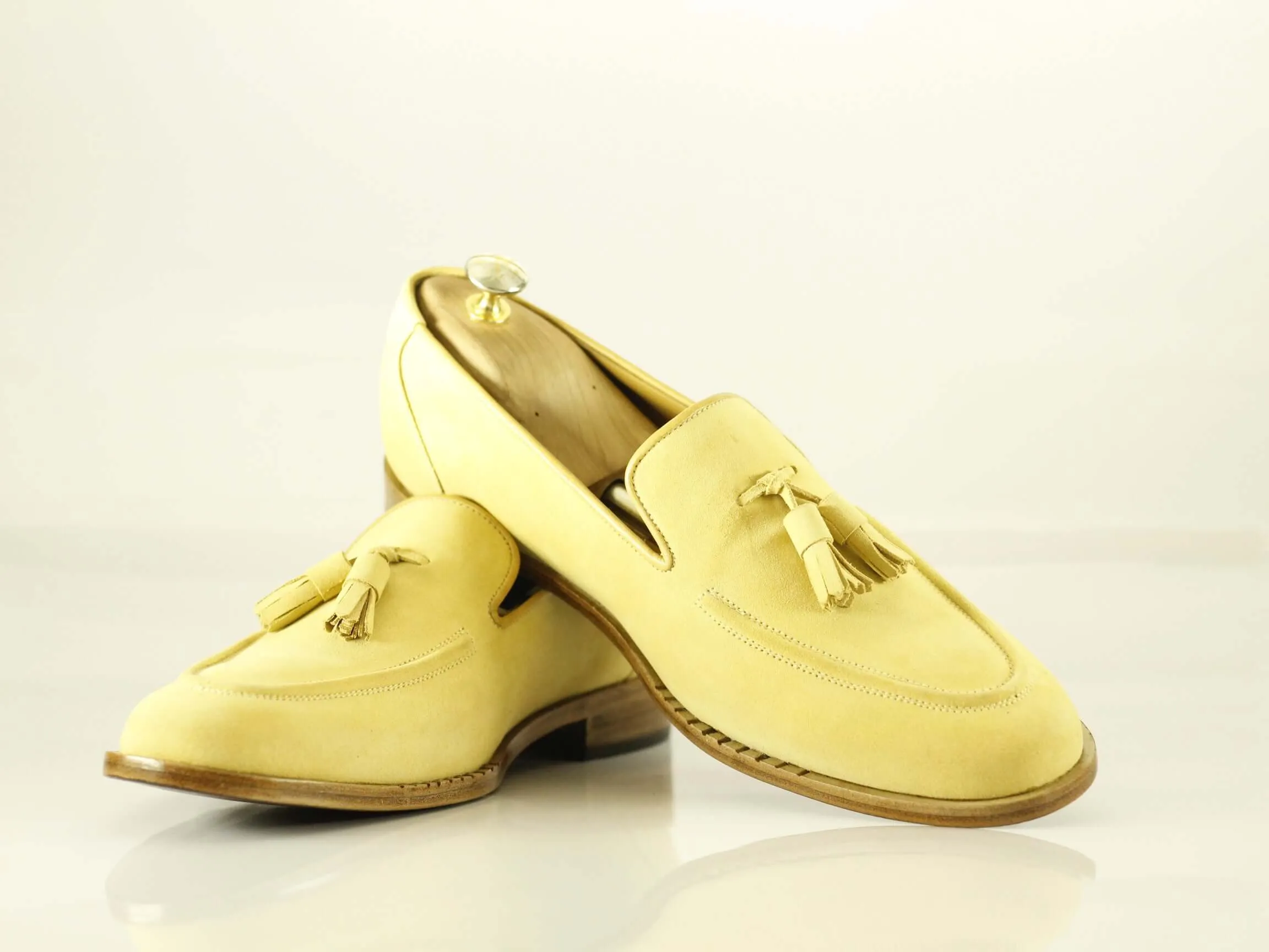 Bespoke Yellow Loafer Tussle Suede  Shoe for Men