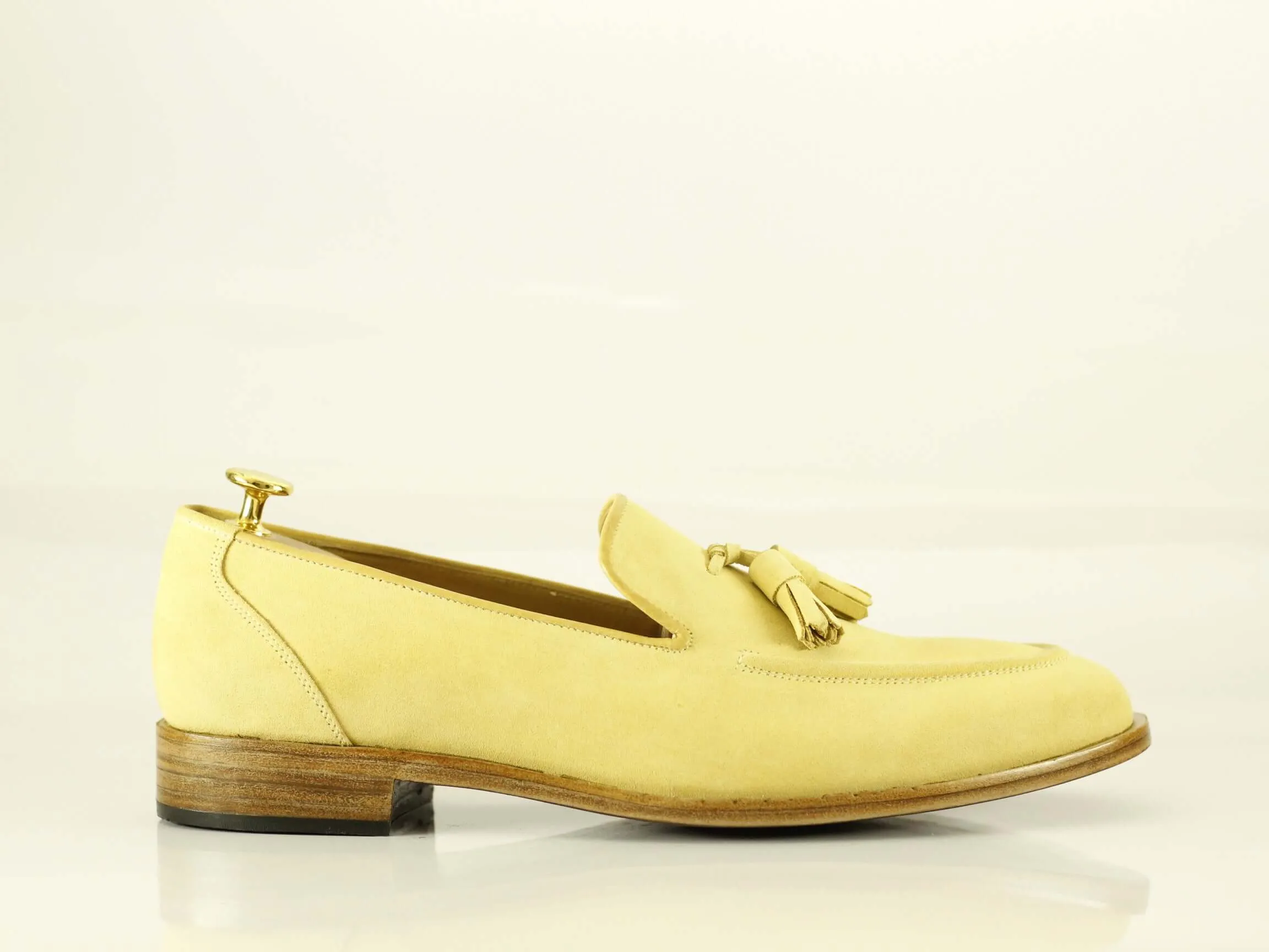 Bespoke Yellow Loafer Tussle Suede  Shoe for Men