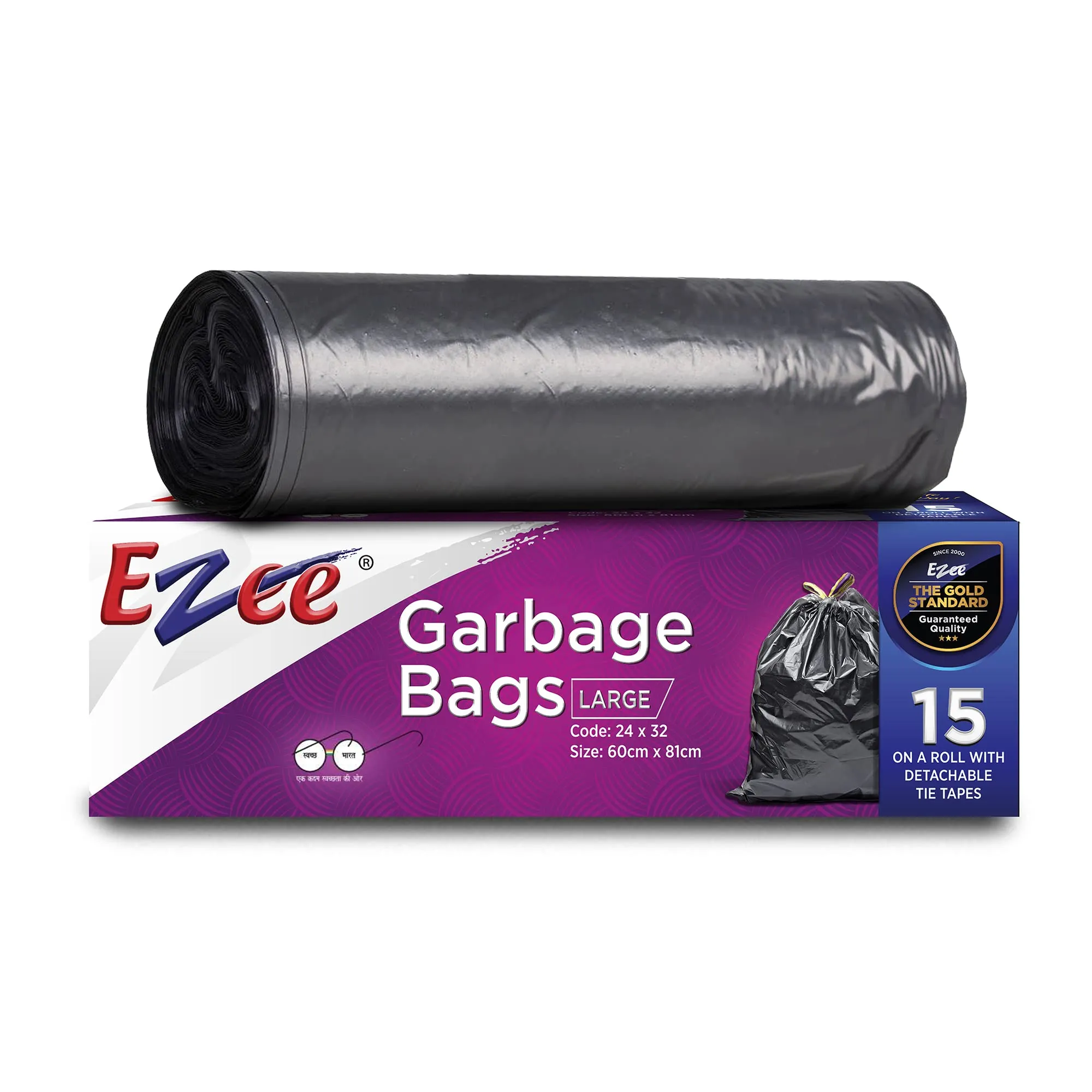 Ezee Garbage Trash Bag for Dustbin | 30 Pcs | Large 24 X 32 Inches I 15 Pcs x Pack of 2