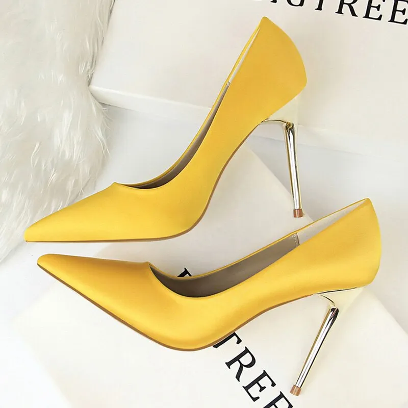 Graduation Gift Toleet Shoes Plus Size 34-43 Woman Pumps Silk Women Heels Shoes Spring Women Shoes Stiletto Wedding Shoes 11 Colour Sexy Heels