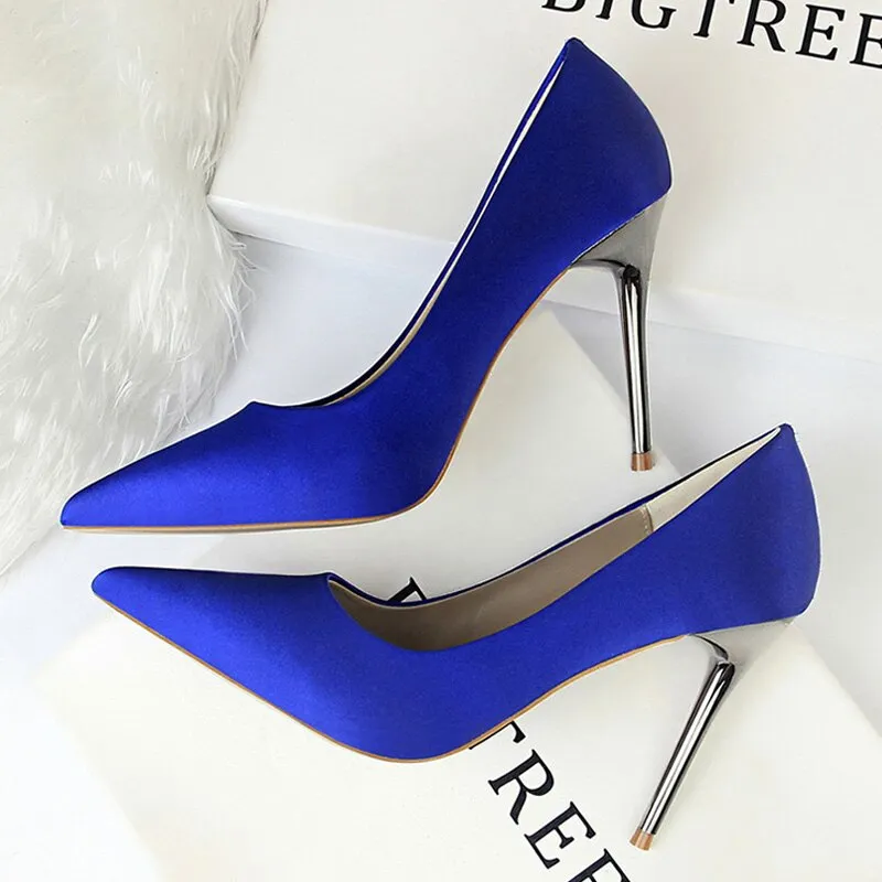 Graduation Gift Toleet Shoes Plus Size 34-43 Woman Pumps Silk Women Heels Shoes Spring Women Shoes Stiletto Wedding Shoes 11 Colour Sexy Heels