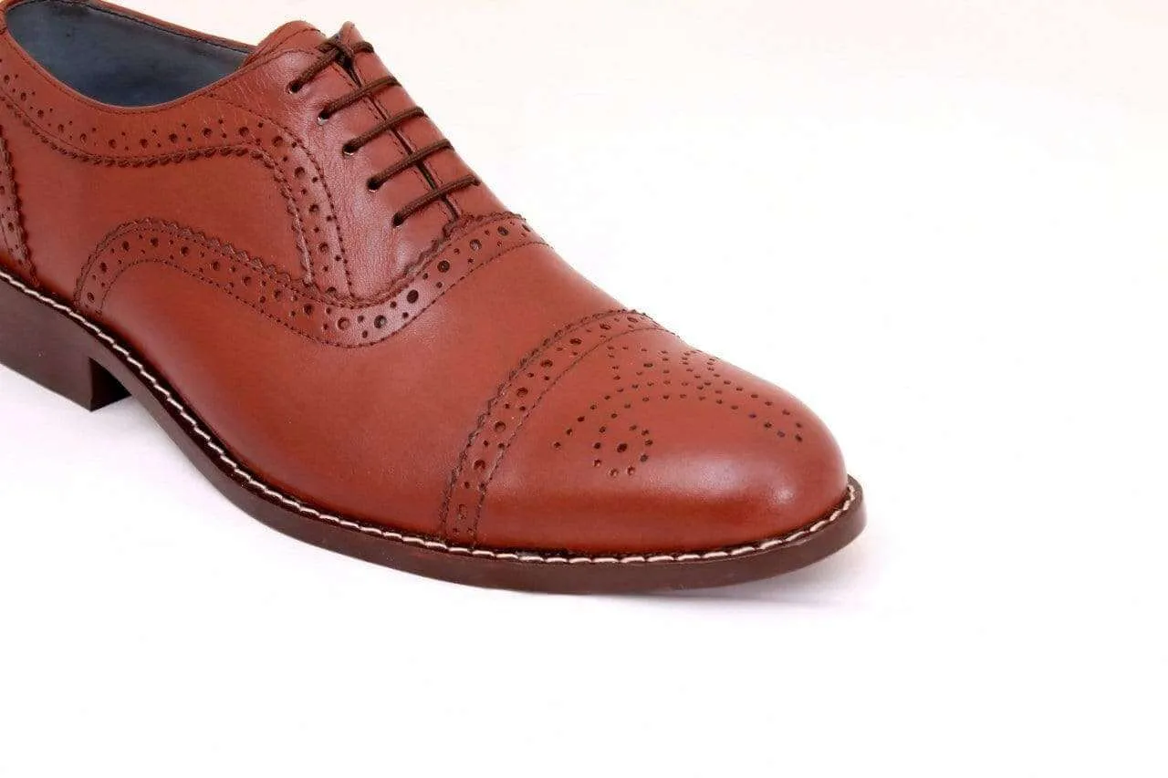 Handmade Men's Leather Burgundy Cap Toe Brogue Shoes