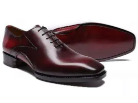 Handmade Men's Leather Burgundy Derby Shoes