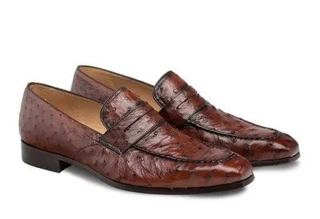 Handmade Men's Ostrich Skin Tussle Loafer Shoes, Stylish Formal Shoes For Men's