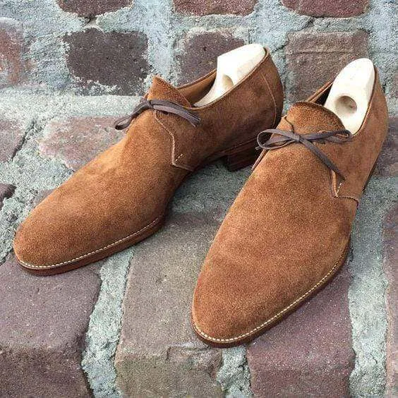 Handmade Men's Suede Brown Slip On Loafer Shoes