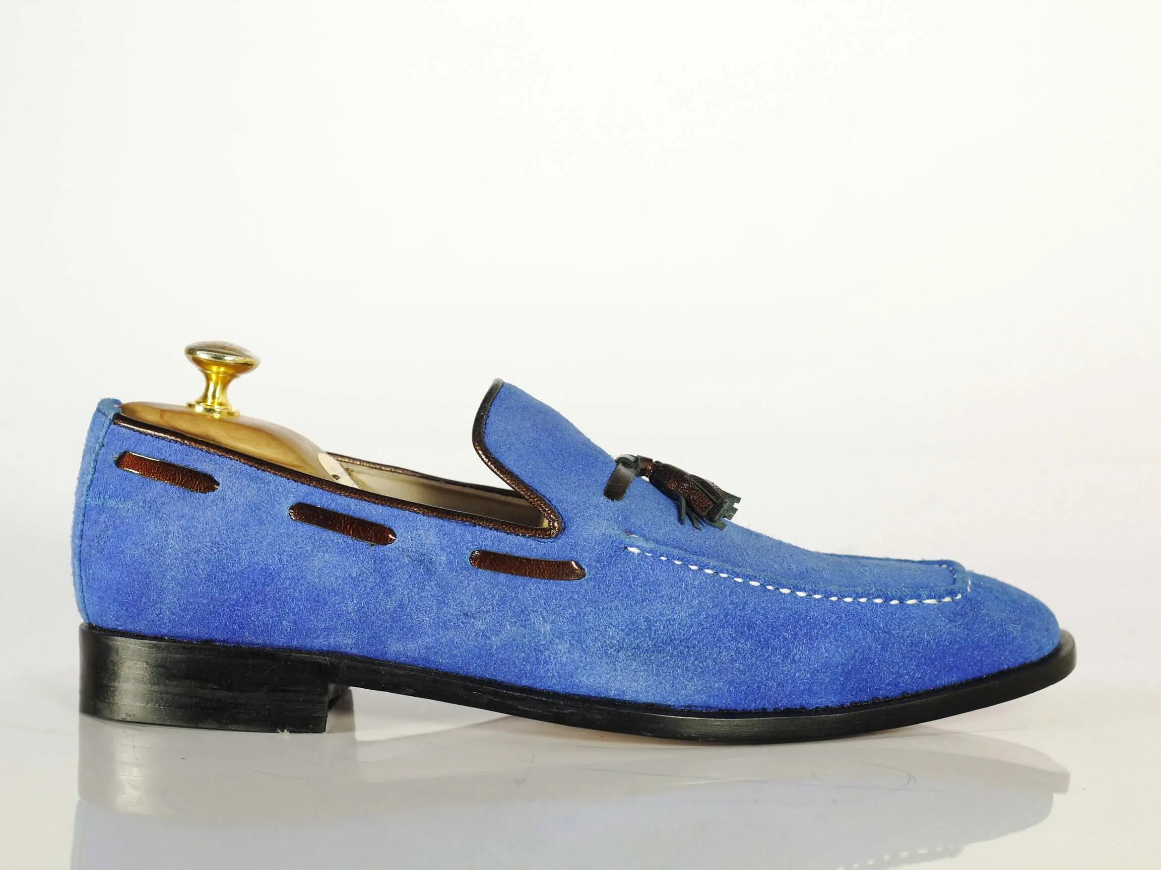 Handmade Royal Blue Suede Moccasins Loafer Shoes