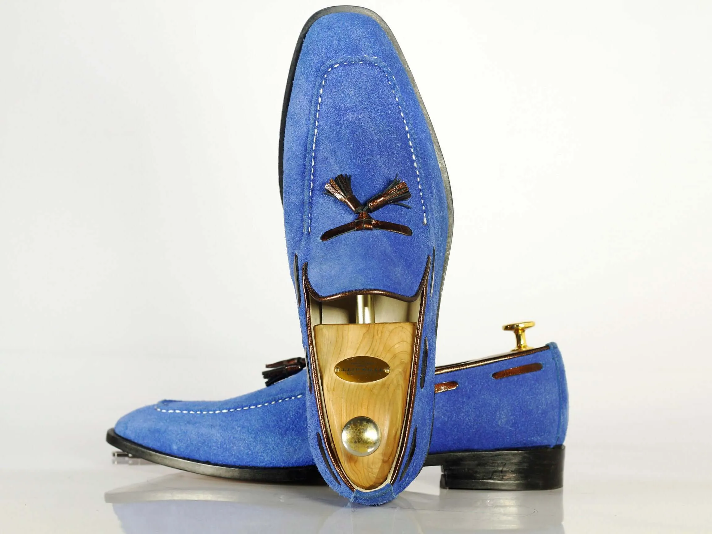 Handmade Royal Blue Suede Moccasins Loafer Shoes