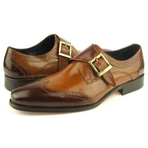 Handmade Wing Tip Monk Strap, Men's Dress Leather Shoes