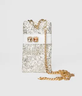 JENNY GLITTER SMARTPHONE POUCH WITH RHINESTONES - PLATINUM/OFF WHITE