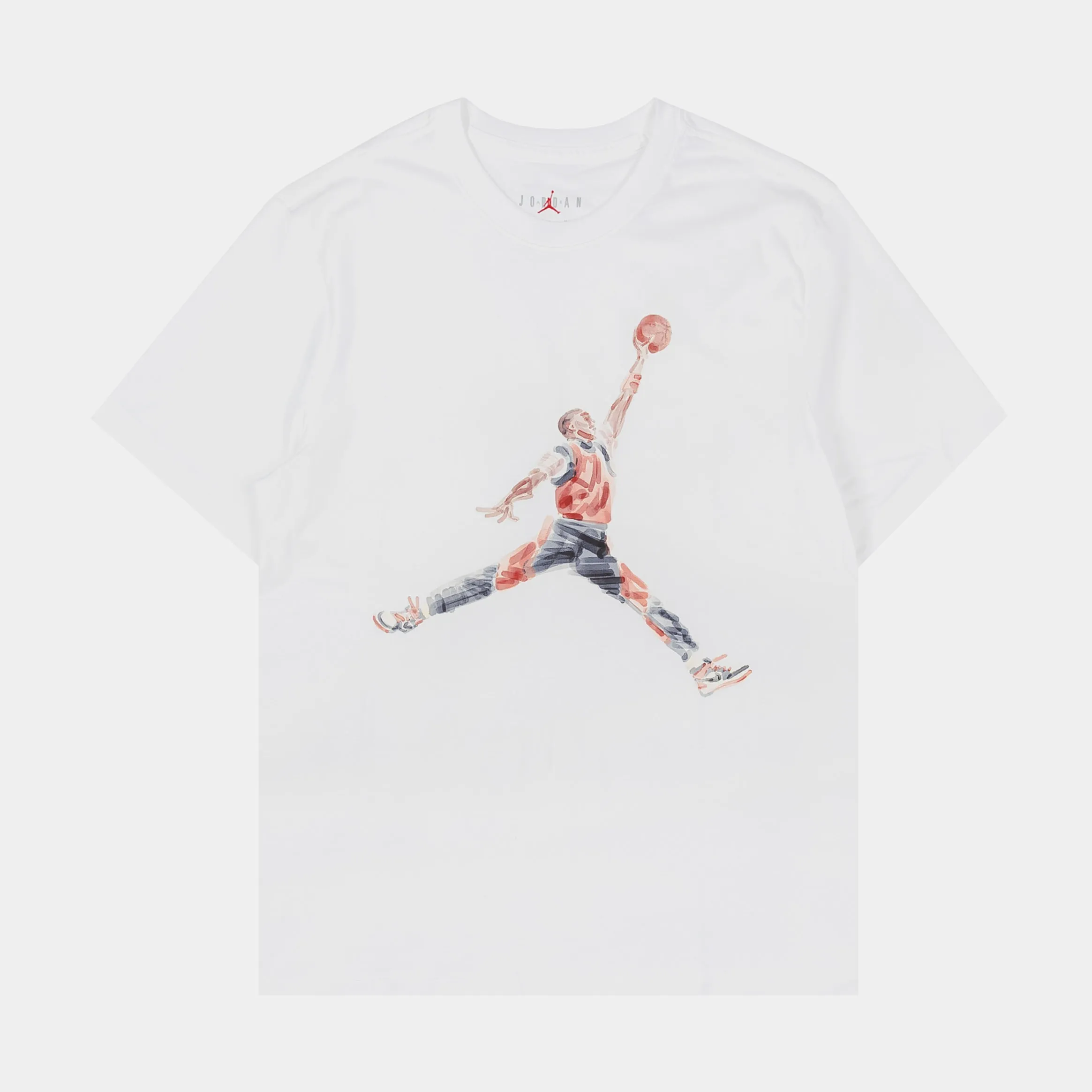 Jumpman Watercolor Mens Short Sleeve Shirt (White/Red)