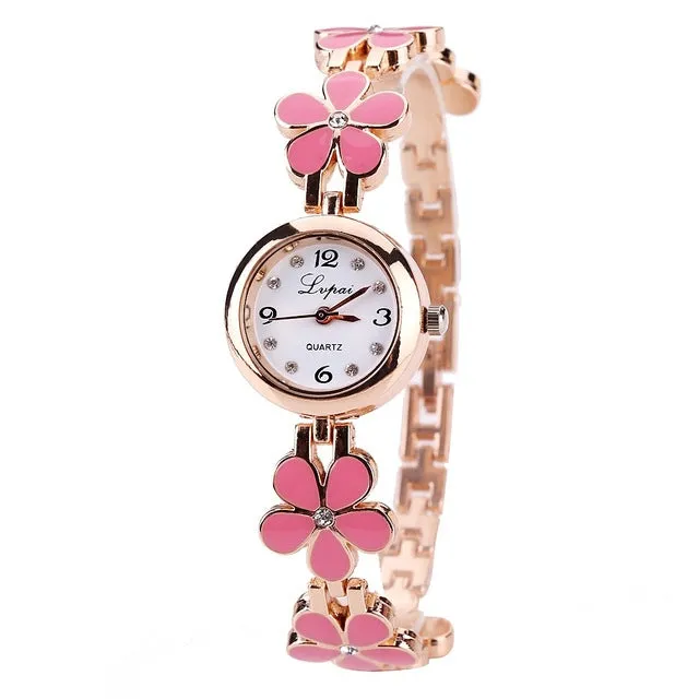 Lvpai Brand Watches Women Daisies Flower Gold Rhinestone Bracelet Wrist Watch Girl Lady Women Dress Fashion Classic Gift Watch