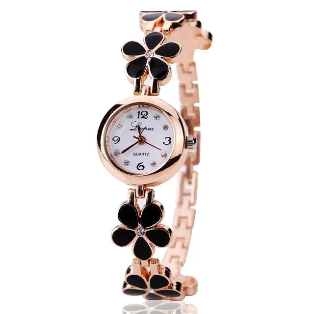 Lvpai Brand Watches Women Daisies Flower Gold Rhinestone Bracelet Wrist Watch Girl Lady Women Dress Fashion Classic Gift Watch