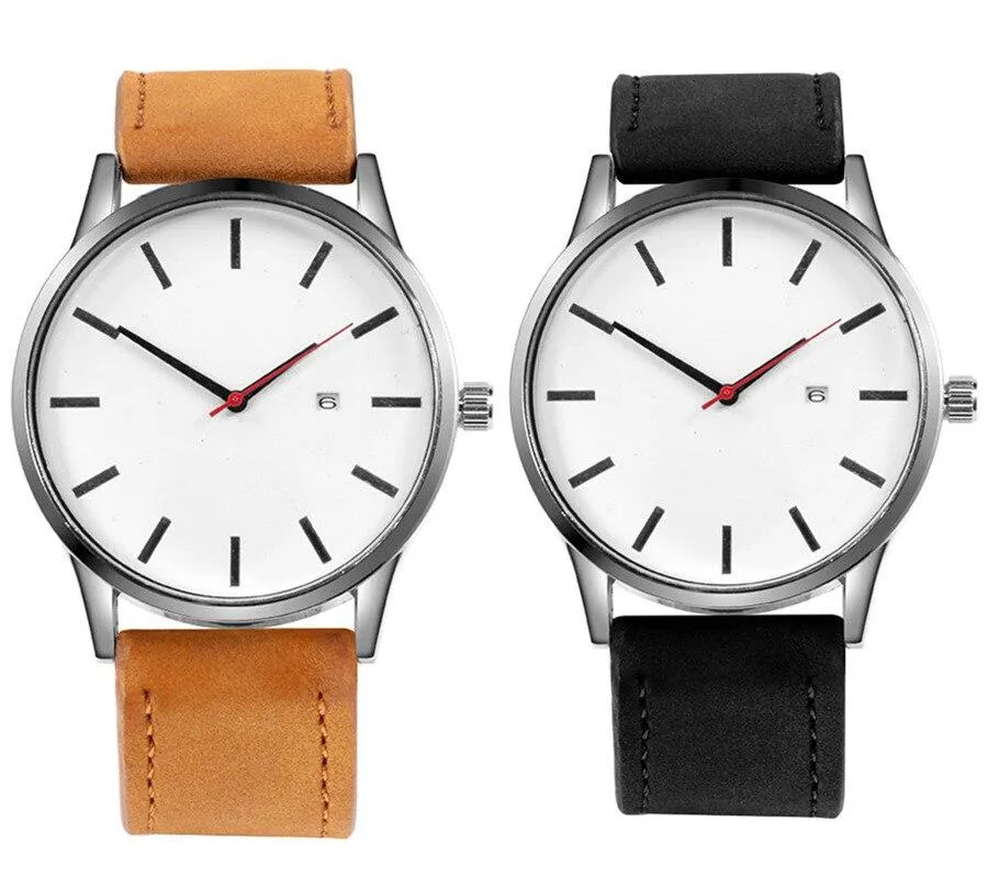 Men 2 Piece Set Quartz Casual Leather Wristband Watches