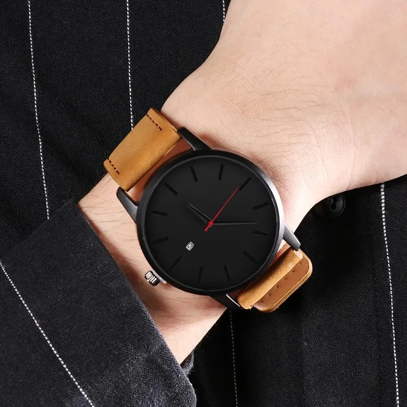 Men 2 Piece Set Quartz Casual Leather Wristband Watches