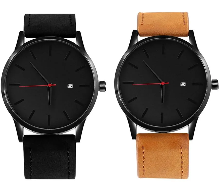 Men 2 Piece Set Quartz Casual Leather Wristband Watches