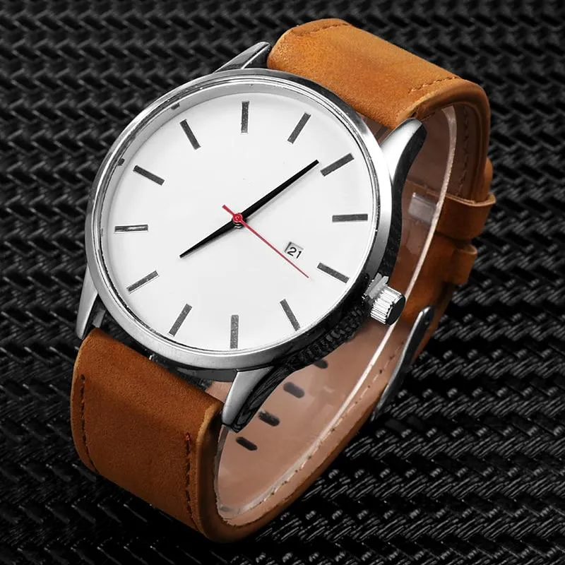 Men 2 Piece Set Quartz Casual Leather Wristband Watches