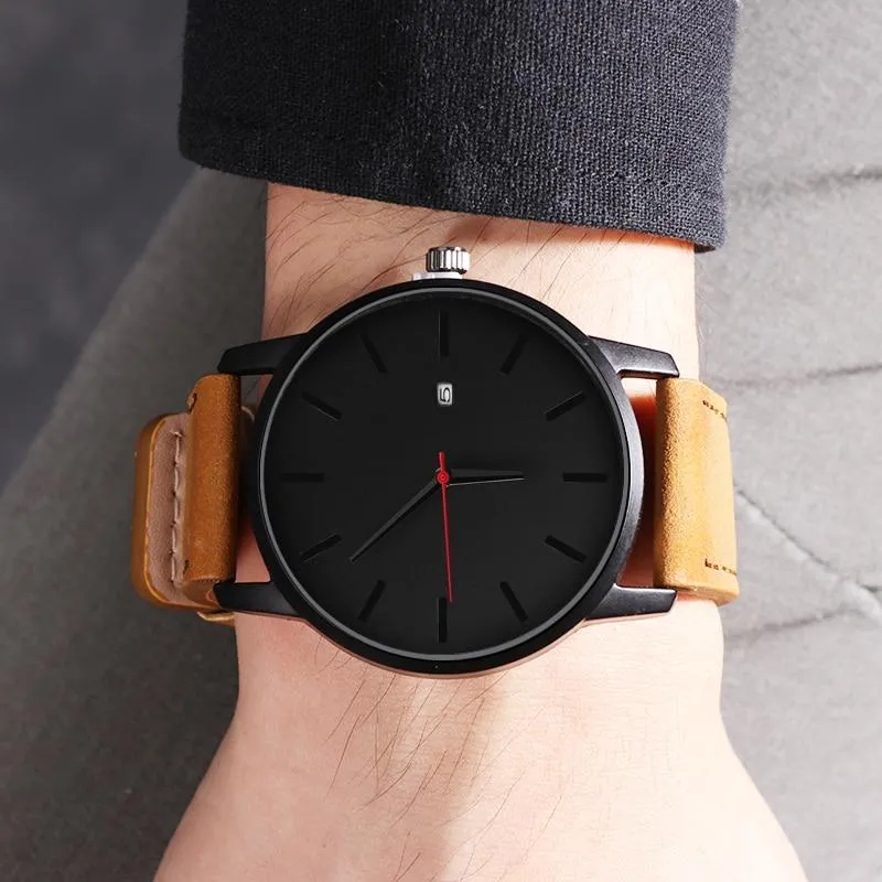 Men 2 Piece Set Quartz Casual Leather Wristband Watches