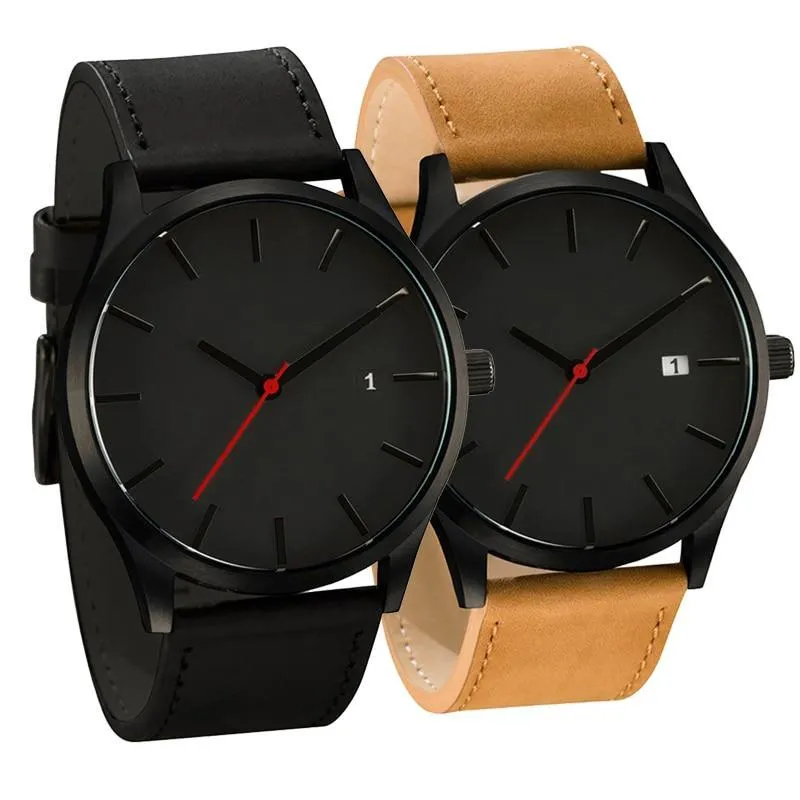 Men 2 Piece Set Quartz Casual Leather Wristband Watches