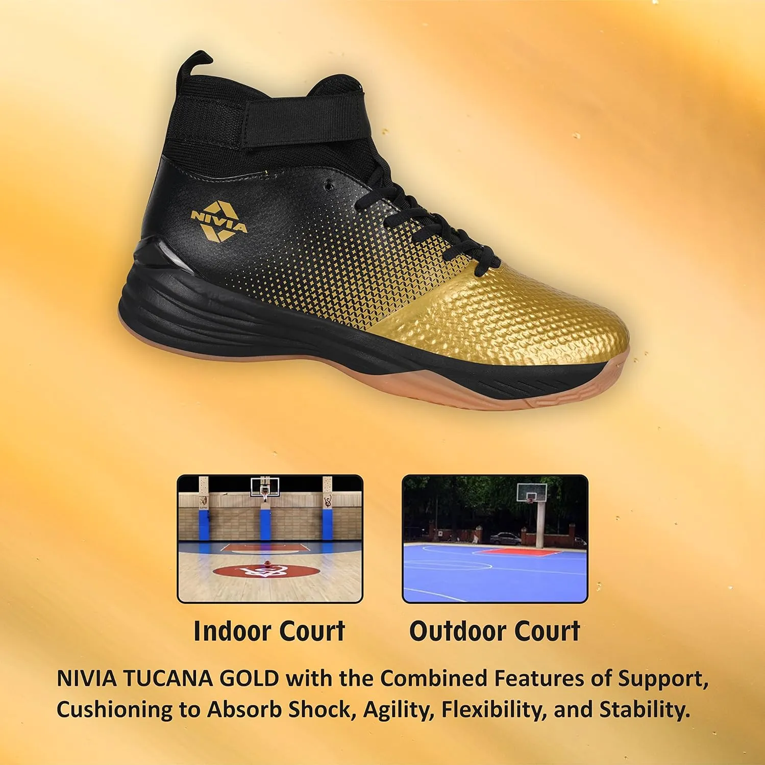 Men Tucana Gold Basketball | Shoes for Men with Breathable mesh Stitched for Better fit and Smooth | Comfortable Shoes | Knitted Collar Rib with Ankle Support